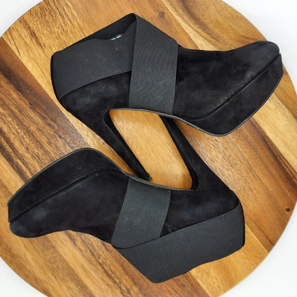 Stuart Weitzman Kilgore Ankle Boots 10 Black Suede Elastic Band Platform Pull On - Picture 6 of 13